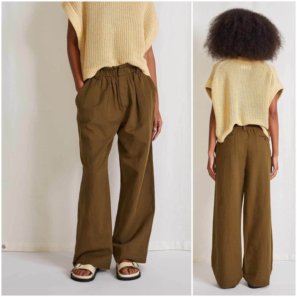 Apiece Apart linen Cotton Son Vida Pant in Olive Elastic waist XS